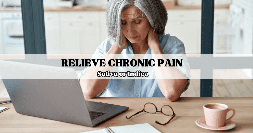 Lady in front of laptop with neck pain | chronic pain cannabis | buy bud canada