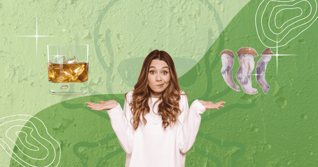 girl deciding if it is safe to mix alcohol and magic mushrooms