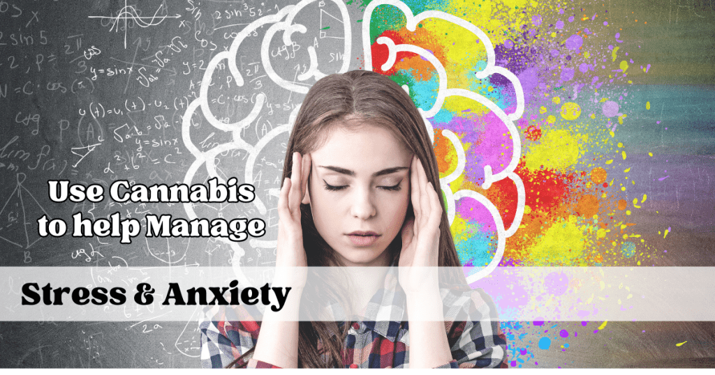 girl who is stressed with brain logo background | stress and anxiety management with cannabis - buy bud canada