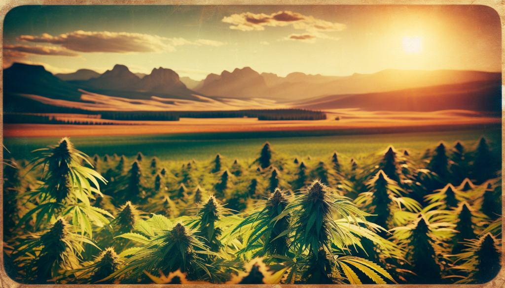 cannabis delivery in a field in the foreground with a scenic landscape of Alberta in the background