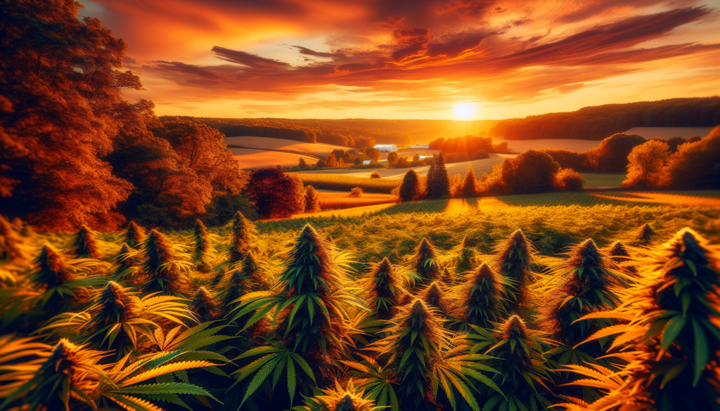 cannabis delivery in a field in the foreground with a scenic landscape of Ontario in the background