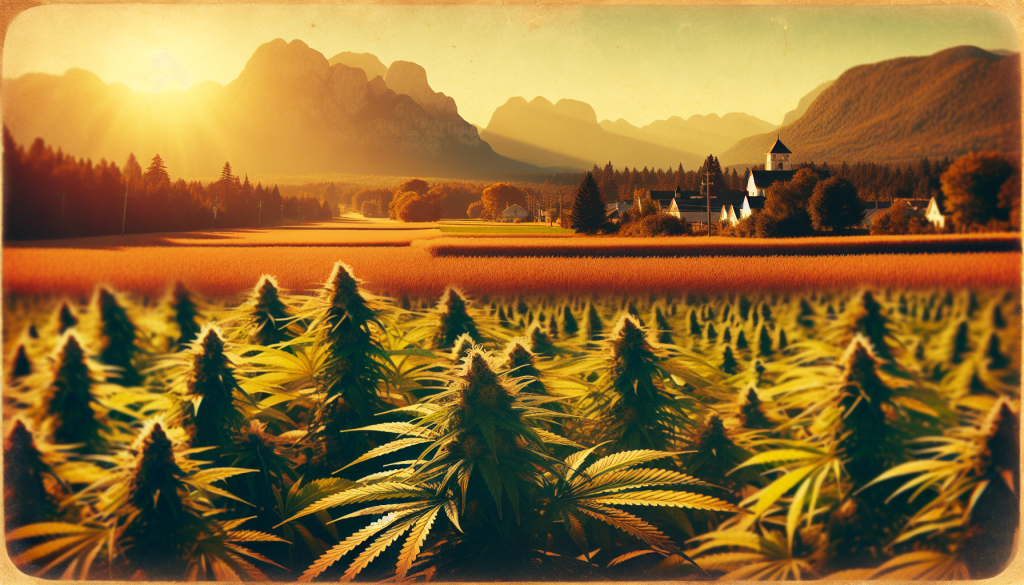 cannabis delivery in a field in the foreground with a scenic landscape of Ontario in the background