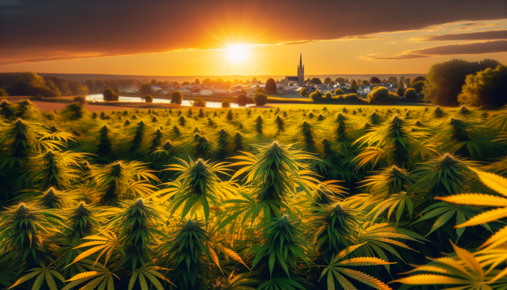 cannabis delivery in a field in the foreground with a scenic landscape of Ontario in the background