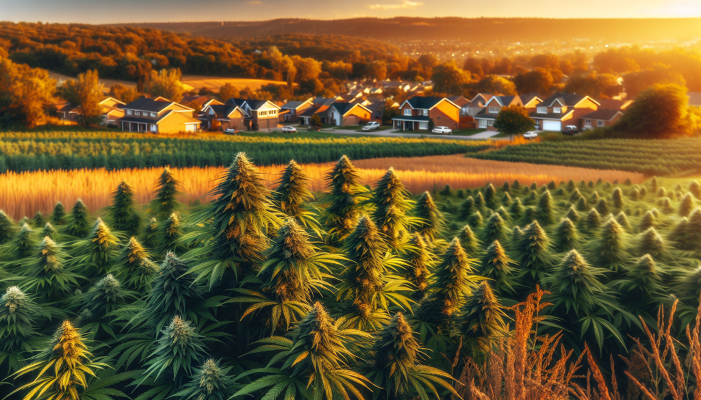 cannabis delivery in a field in the foreground with a scenic landscape of Ontario in the background