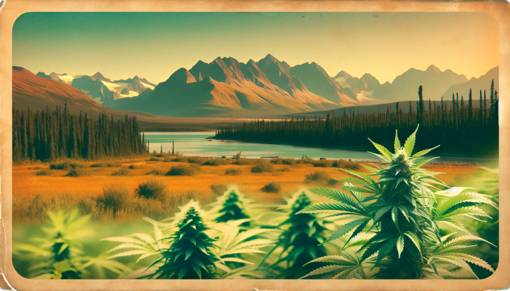 cannabis delivery in a field in the foreground with a scenic landscape of Yukon in the background