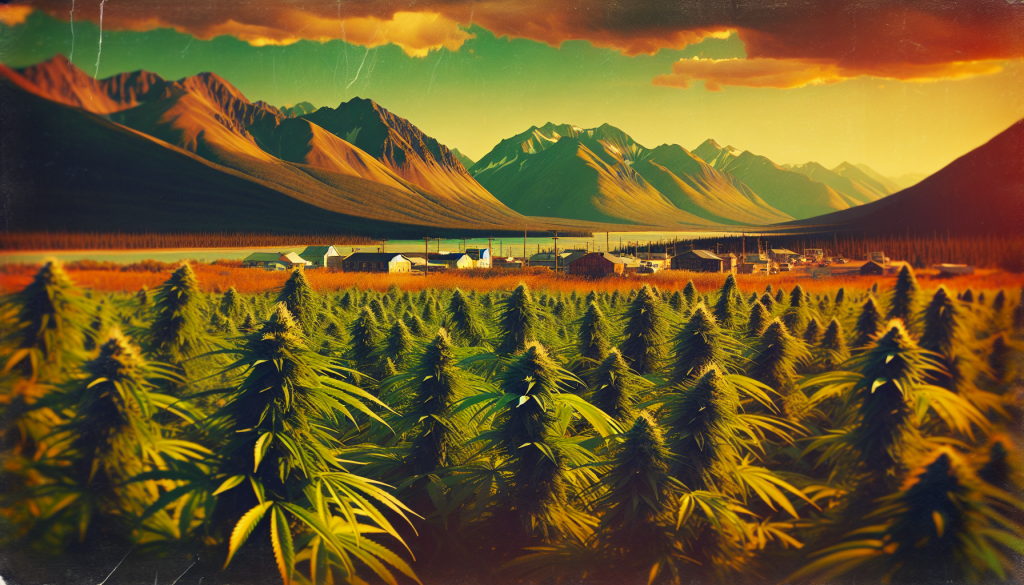 cannabis delivery in a field in the foreground with a scenic landscape of Yukon in the background