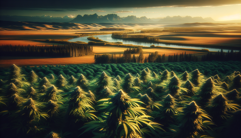 cannabis delivery in a field in the foreground with a scenic landscape of Alberta in the background