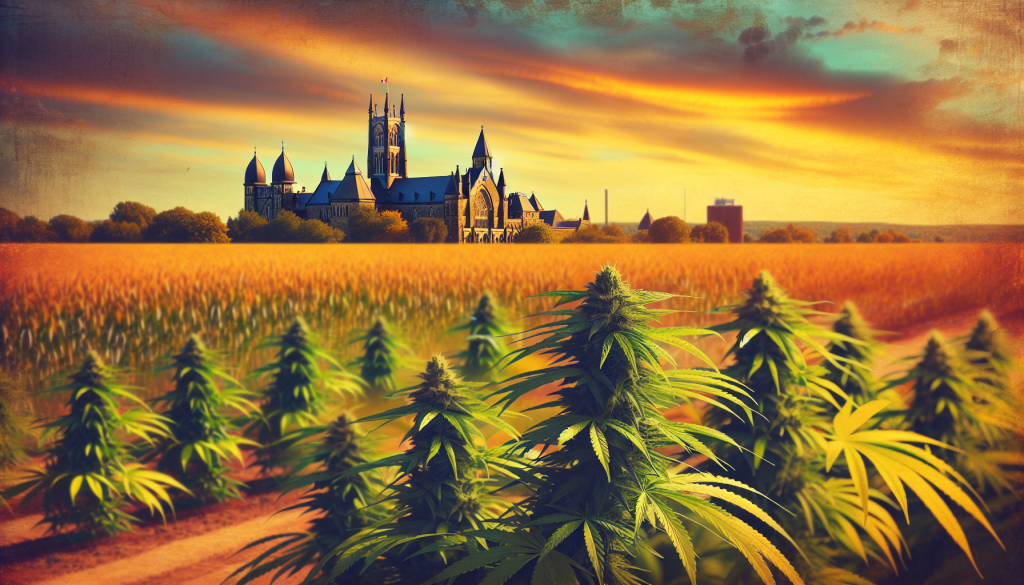 cannabis delivery in a field in the foreground with a scenic landscape of Ontario in the background