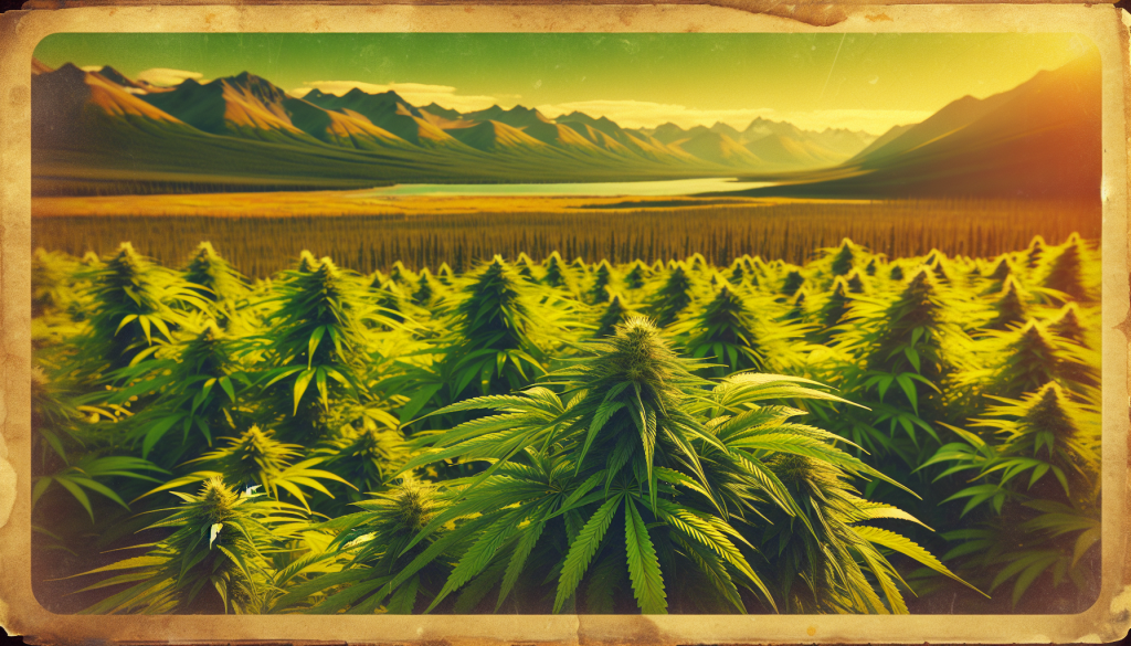 cannabis delivery in a field in the foreground with a scenic landscape of Yukon in the background