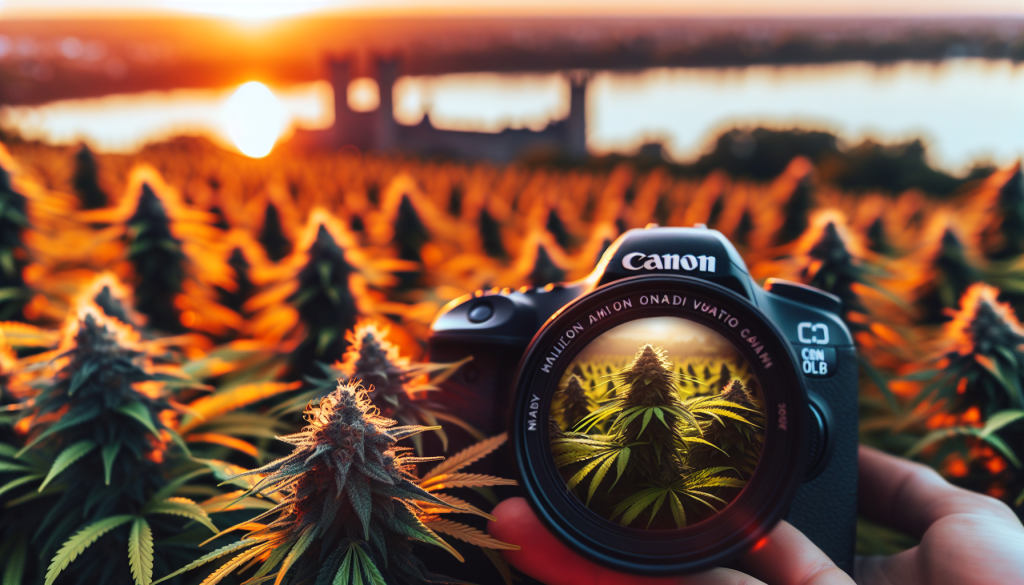 cannabis delivery in a field in the foreground with a scenic landscape of Ontario in the background