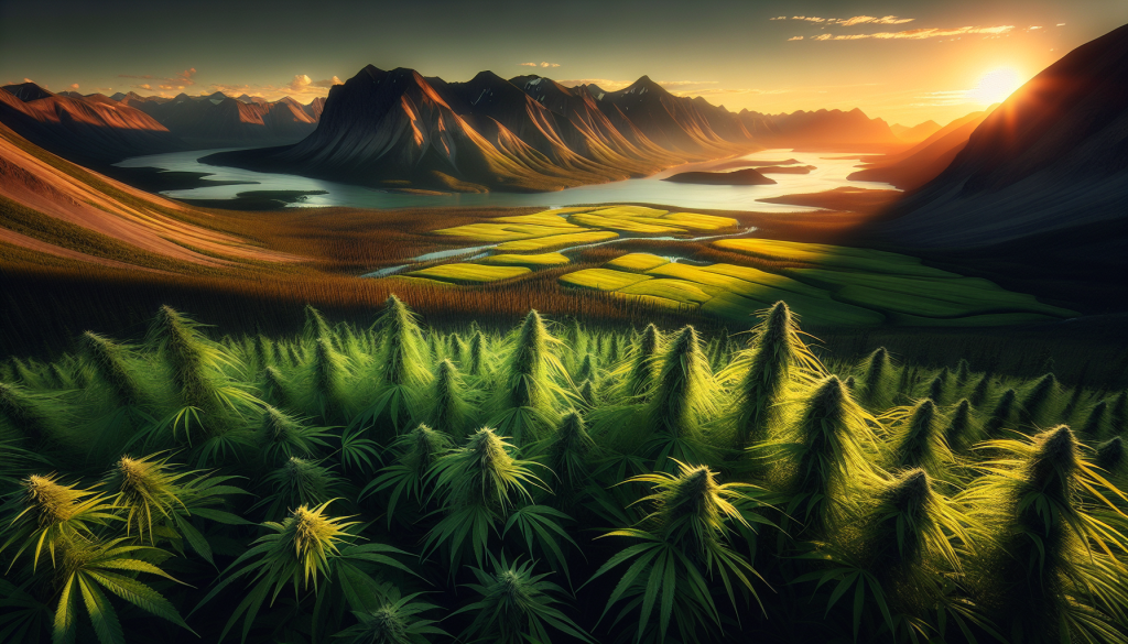 cannabis delivery in a field in the foreground with a scenic landscape of Northwest Territories in the background