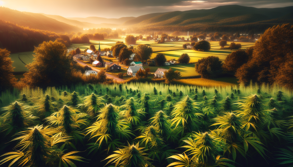 cannabis delivery in a field in the foreground with a scenic landscape of Alberta in the background