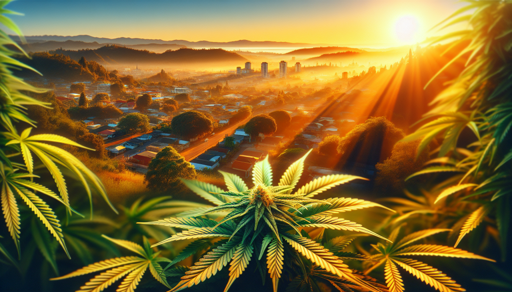 cannabis delivery in a field in the foreground with a scenic landscape of Ontario in the background