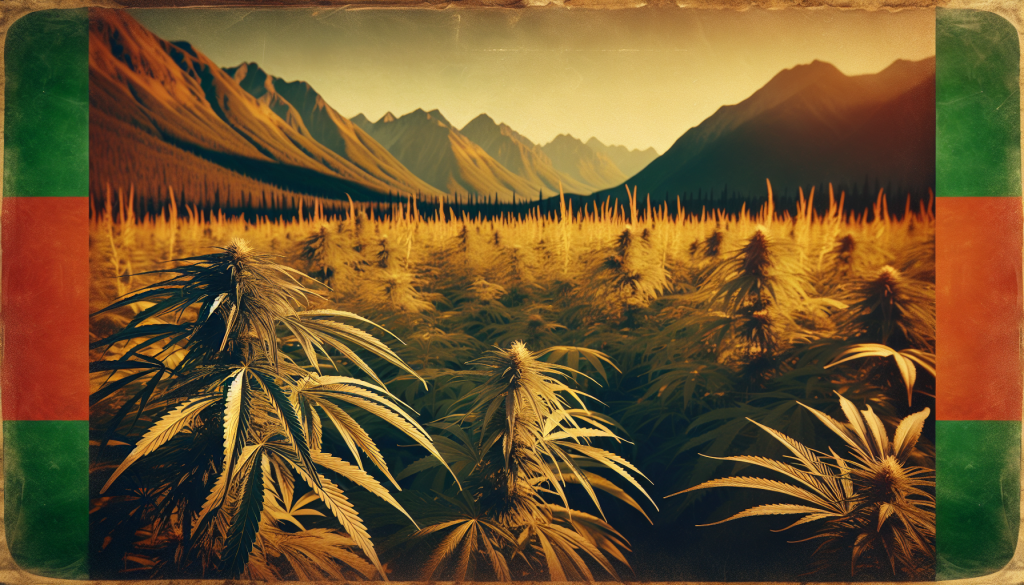 cannabis delivery in a field in the foreground with a scenic landscape of Yukon in the background