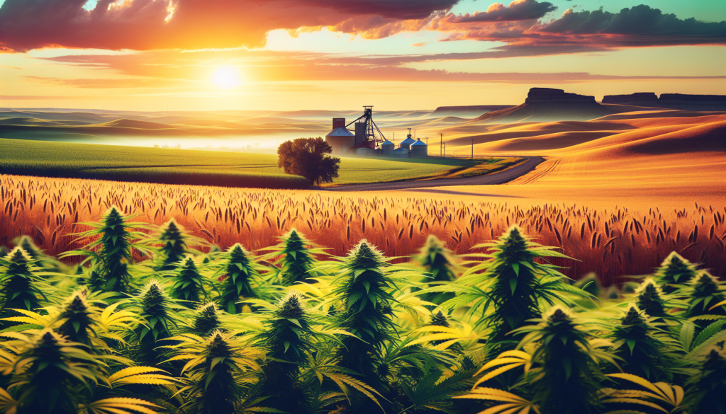 cannabis delivery in a field in the foreground with a scenic landscape of Alberta in the background