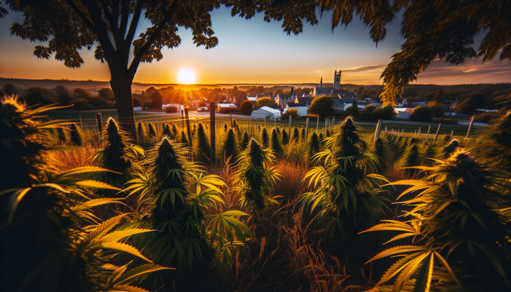 cannabis delivery in a field in the foreground with a scenic landscape of Ontario in the background