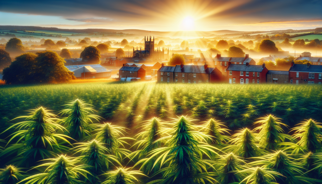 cannabis delivery in a field in the foreground with a scenic landscape of Ontario in the background