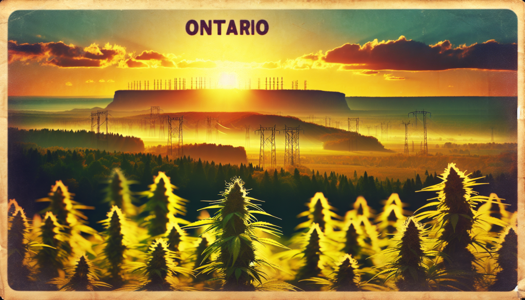 cannabis delivery in a field in the foreground with a scenic landscape of Ontario in the background
