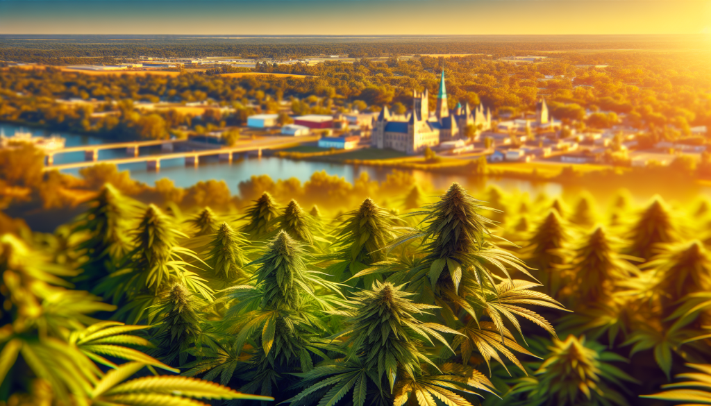 cannabis delivery in a field in the foreground with a scenic landscape of Ontario in the background