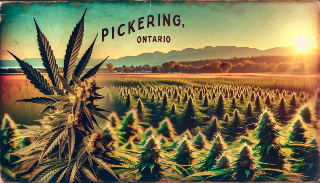 cannabis delivery in a field in the foreground with a scenic landscape of Ontario in the background