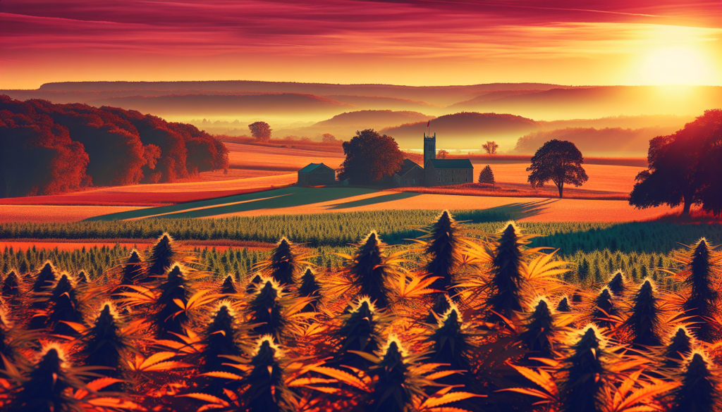 cannabis delivery in a field in the foreground with a scenic landscape of Ontario in the background