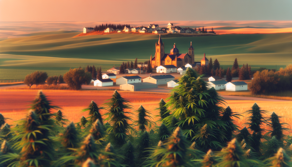 cannabis delivery in a field in the foreground with a scenic landscape of Alberta in the background