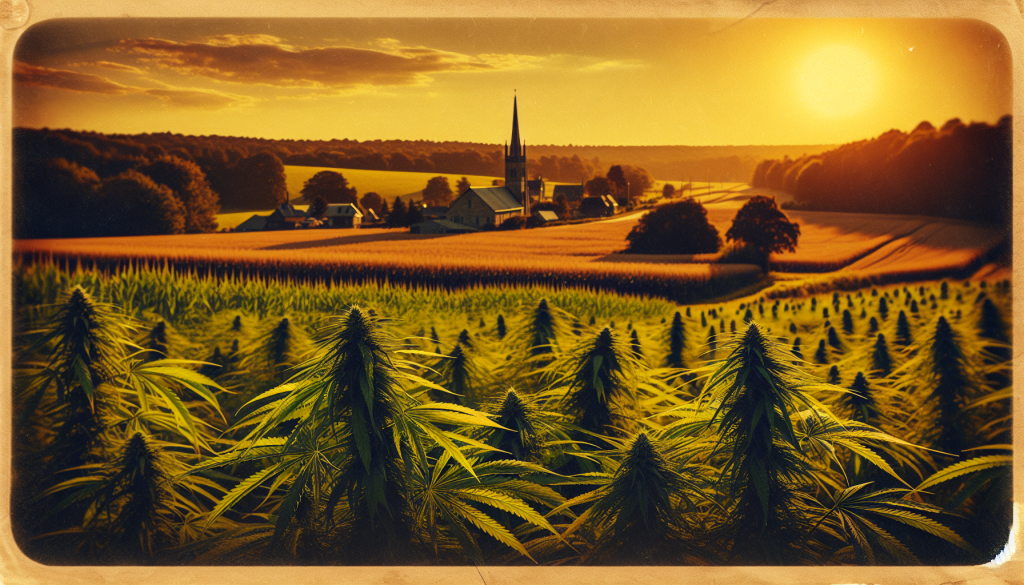 cannabis delivery in a field in the foreground with a scenic landscape of Ontario in the background