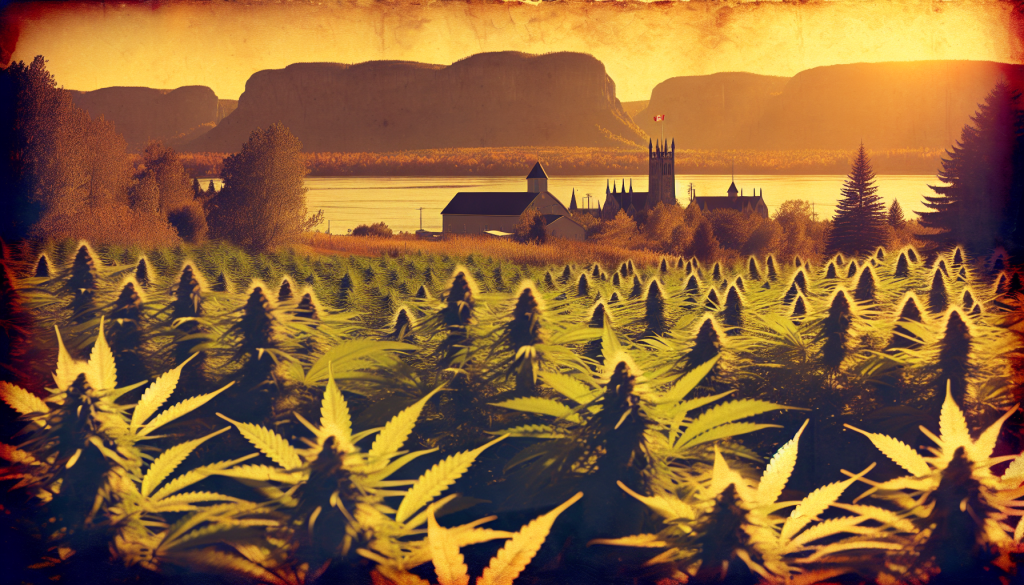 cannabis delivery in a field in the foreground with a scenic landscape of Ontario in the background