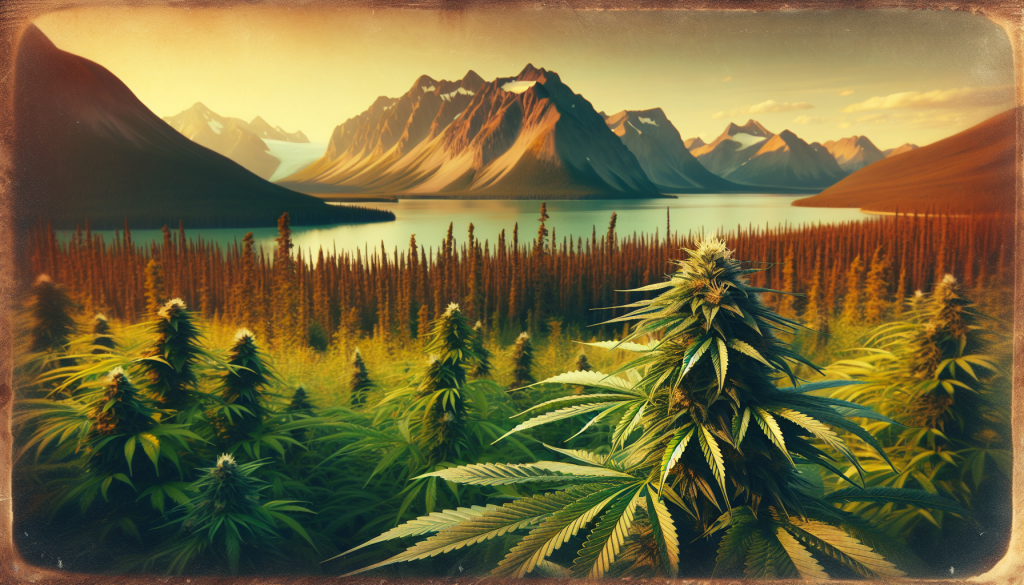 cannabis delivery in a field in the foreground with a scenic landscape of Yukon in the background