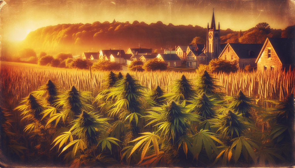 cannabis delivery in a field in the foreground with a scenic landscape of Ontario in the background