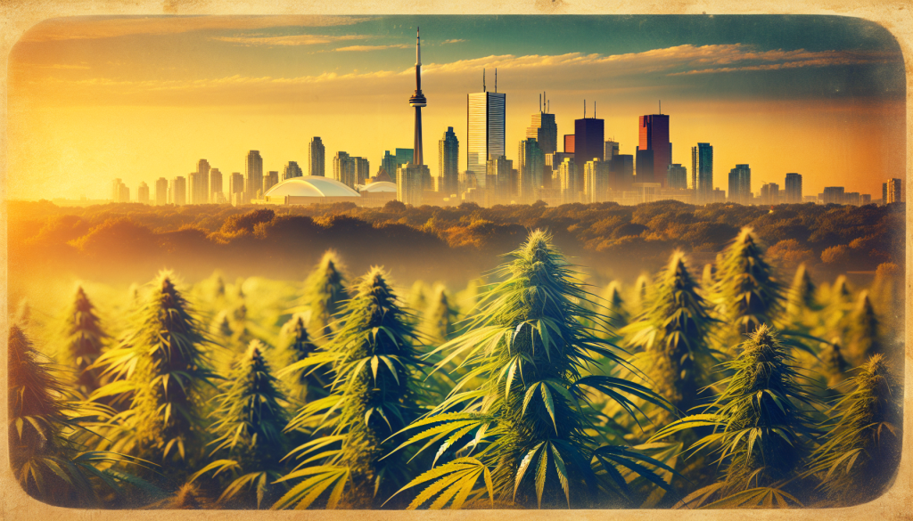cannabis delivery in a field in the foreground with a scenic landscape of Ontario in the background