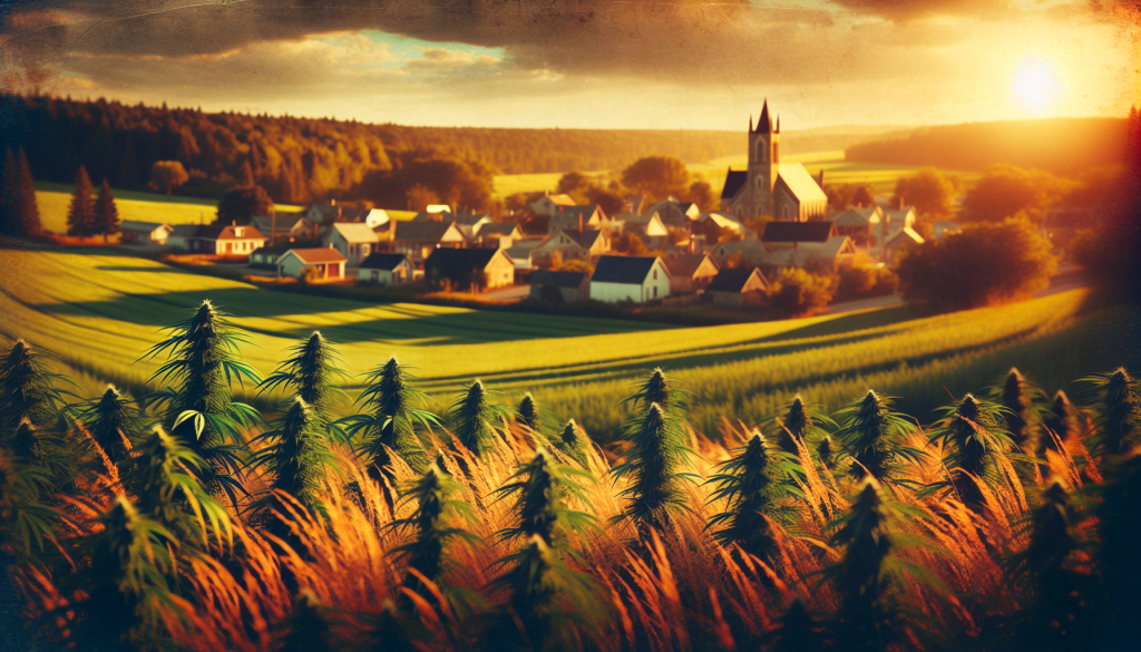 cannabis delivery in a field in the foreground with a scenic landscape of Ontario in the background