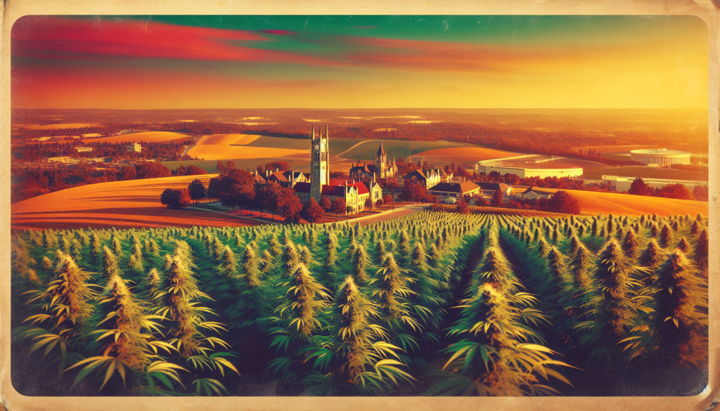 cannabis delivery in a field in the foreground with a scenic landscape of Ontario in the background