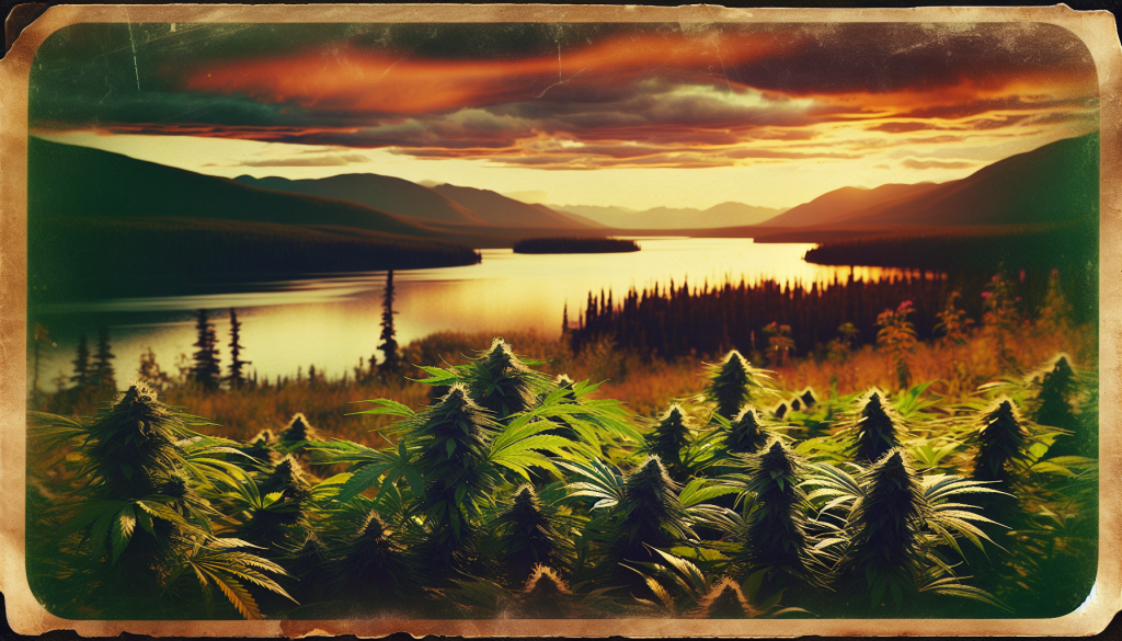 cannabis delivery in a field in the foreground with a scenic landscape of Yukon in the background