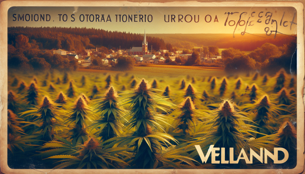 cannabis delivery in a field in the foreground with a scenic landscape of Ontario in the background