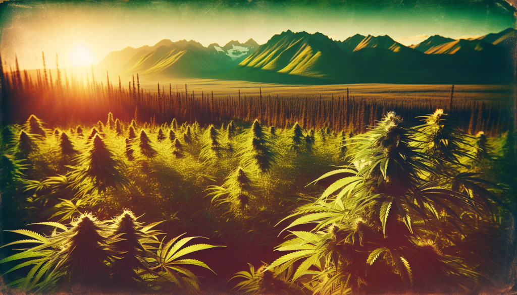 cannabis delivery in a field in the foreground with a scenic landscape of Yukon in the background