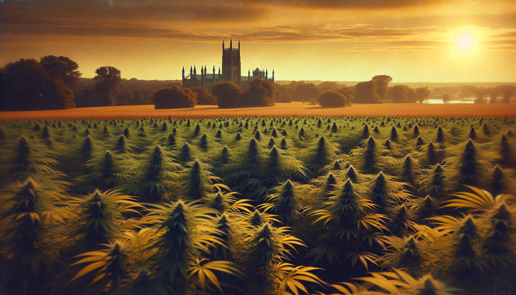 cannabis delivery in a field in the foreground with a scenic landscape of Ontario in the background
