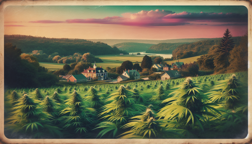 cannabis delivery in a field in the foreground with a scenic landscape of Ontario in the background