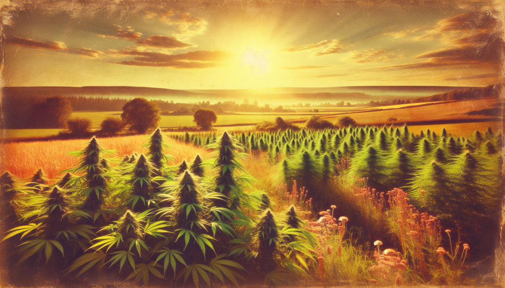 cannabis delivery in a field in the foreground with a scenic landscape of Ontario in the background