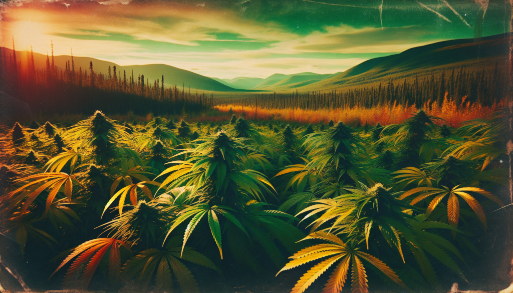 cannabis delivery in a field in the foreground with a scenic landscape of Yukon in the background